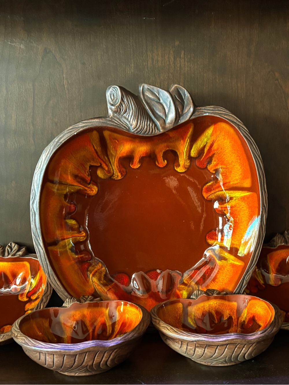 Vintage Sequoia Ware California Pottery “Apple” Large and Little Bowls.